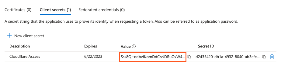 Location of client secret in Azure